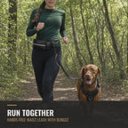 Woman running with a Vizsla on the hands-free waist leash